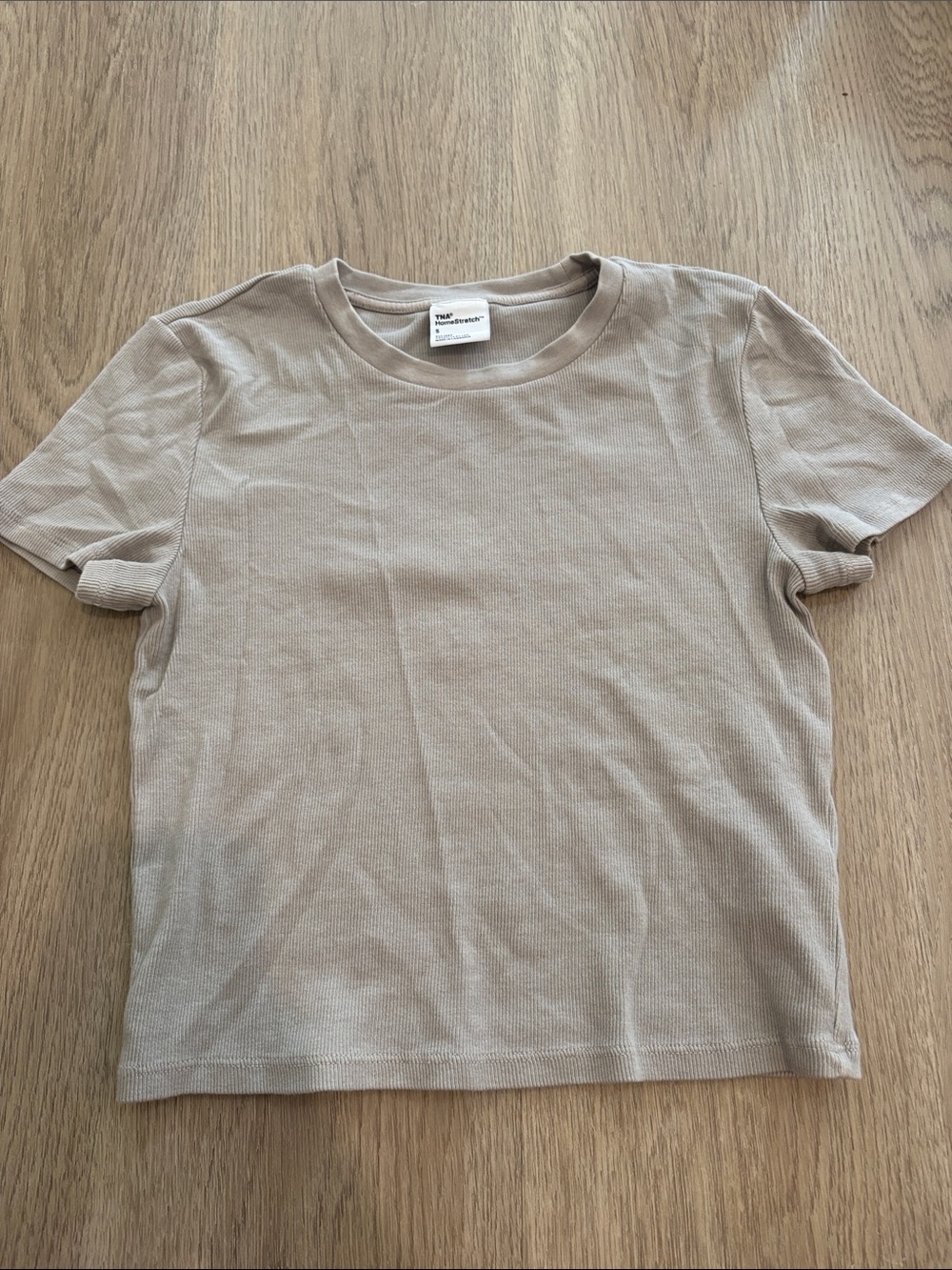 TNA Soft Beige Ribbed Short Sleeve Tee